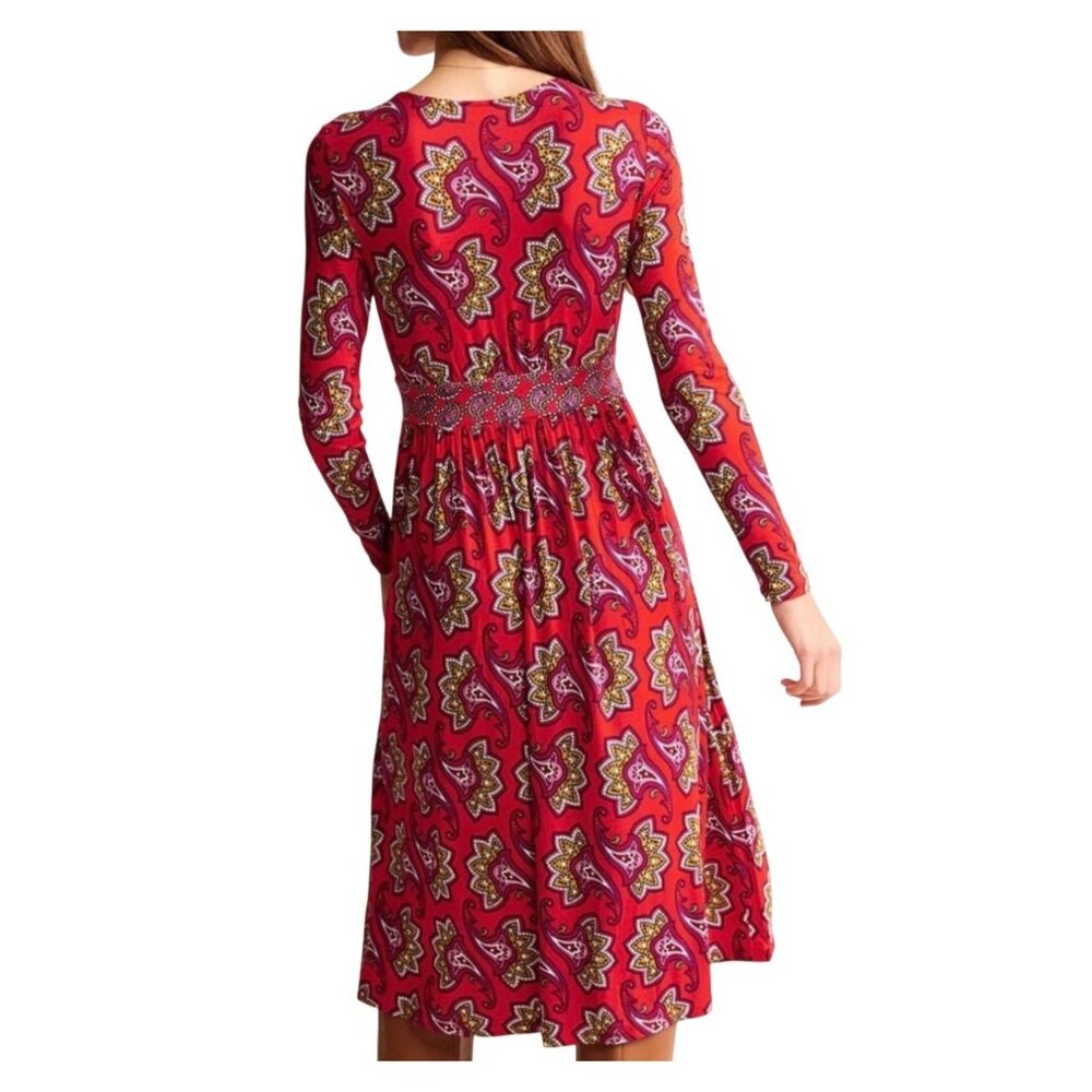 Boden Red Paisley Midi Dress - Picture 2 of 8